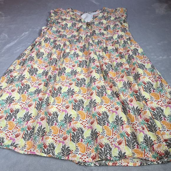 LOFT Dress Womens S Small Paradise Ruffle Button Sleeveless Tropical Flounce - Picture 4 of 15